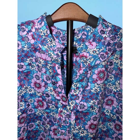 Talbots Petite Floral Cotton Blouse MP Cottagecore Button Front Petite Medium - Picture 2 of 8